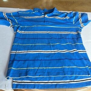 T. Harris London Mens Polo Golf Shirt Short Sleeve Blue Striped Size Medium